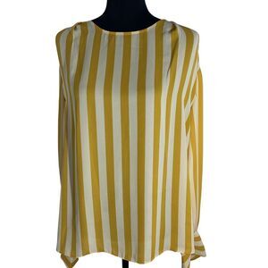 Worthington Striped Blouse Womens Size XL Mustard Yellow Cream Long Sleeve Top